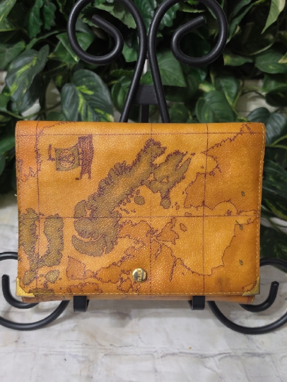 Alviero Martini  Vintage Map-Print Leather Wallet/Notebook in Tan and Brown - Picture 6 of 10